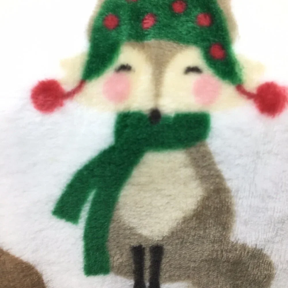 Cynthia Rowley Fox Reindeer Throw Blanket Microfleece Christmas Holiday Kids NEW